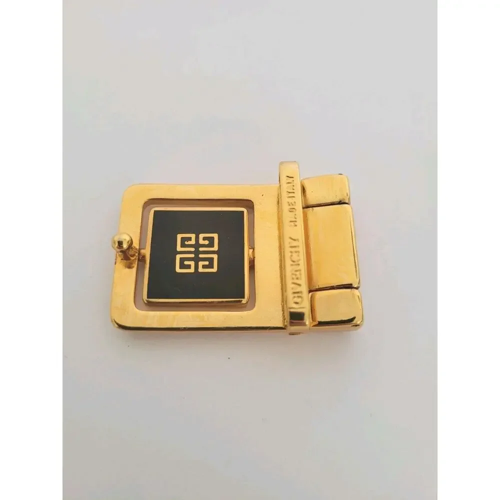 Givenchy Vintage Belt Buckle Gold Black‎ Tone Logo Slim 1